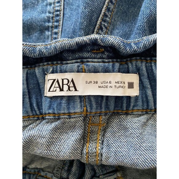 Zara Womens Blue High-Waisted Denim Tapered Jeans 6 Paperbag Elastic Waist - Picture 4 of 7